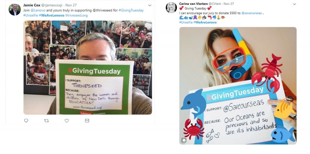 Lenovo Employees Win Donations for Their Favorite Charity with a #GivingTuesday #Unselfie