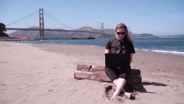 Erika Woolsey with ThinkPad workstation in San Francisco