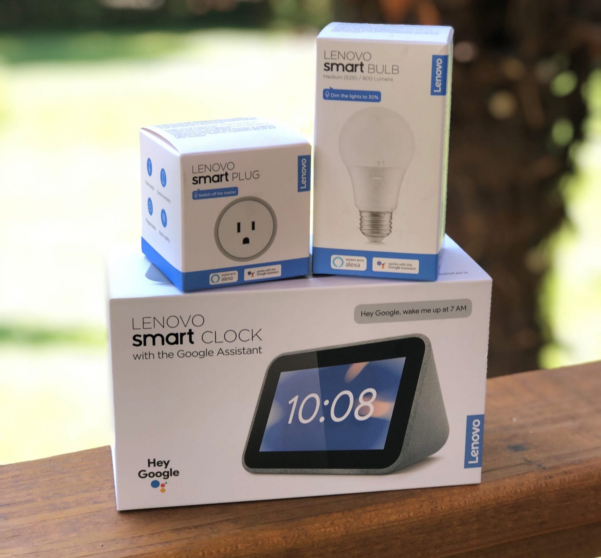 Lenovo Smart Plug, Bulb and Clock reading to turn home to smart home