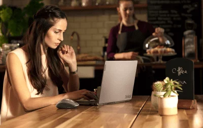 ThinkBook in a coffee shop