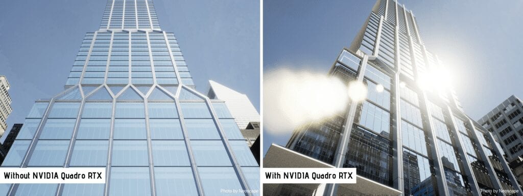 Architectural renderings with and without NVIDIA Quadro RTX