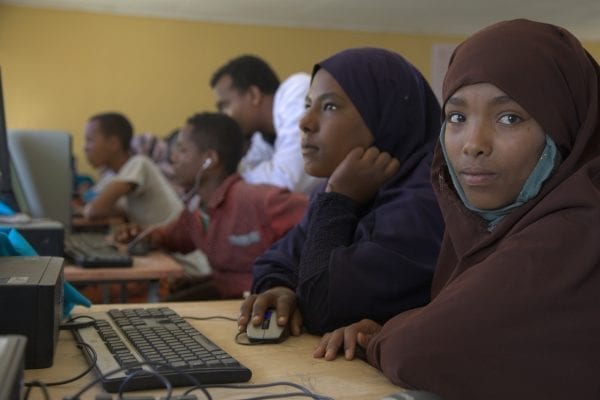 Ethiopia children in a computer lab.