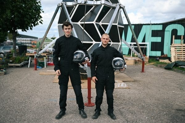 Sebastian and Karl in front of the assembled module before folding it down for transit to Greenland
