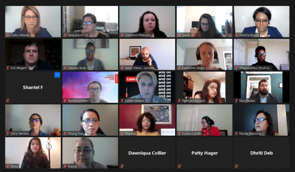 Screenshot of Zoom video call with 25 participants during the Dress for Success event.