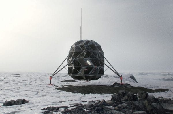 Rendering of the Lunark module fully deployed, stationed in an Arctic expanse.