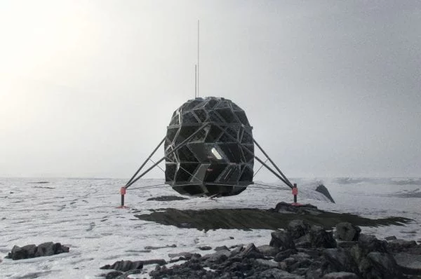 Rendering of the Lunark module fully deployed, stationed in an Arctic expanse.