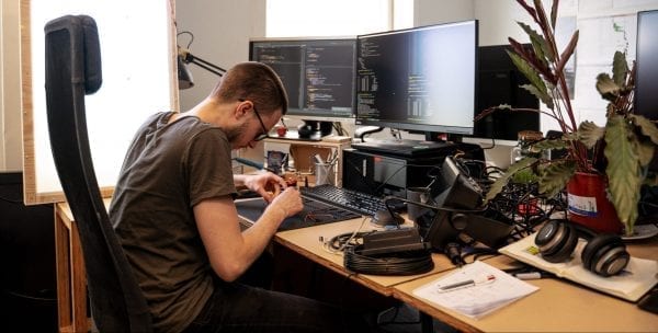 Simon working on ODIN: the Lenovo-powered "brains" of the Lunark module.