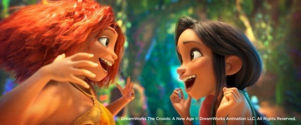 DreamWorks animation still of two characters smiling at each other.