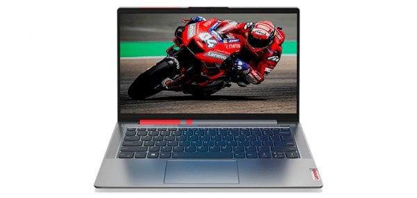 The Lenovo Ducati 5 laptop with Ducati racer seen on the screen