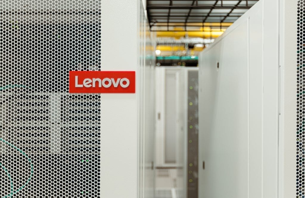 Closeup of NYU Greene supercomputer with Lenovo logo