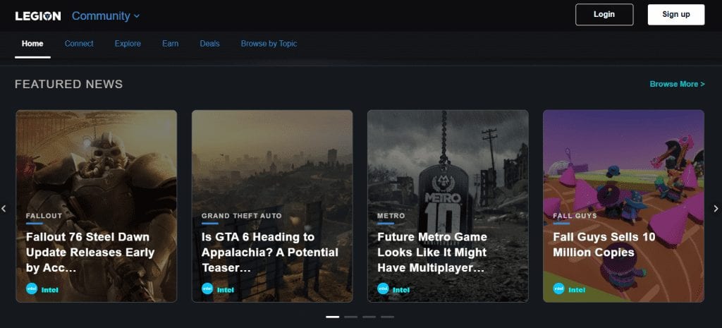 Screenshot of the Lenovo LEGION gaming online community