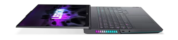 The new 16-inch Lenovo Legion 7 laptop laying open at 180 degrees