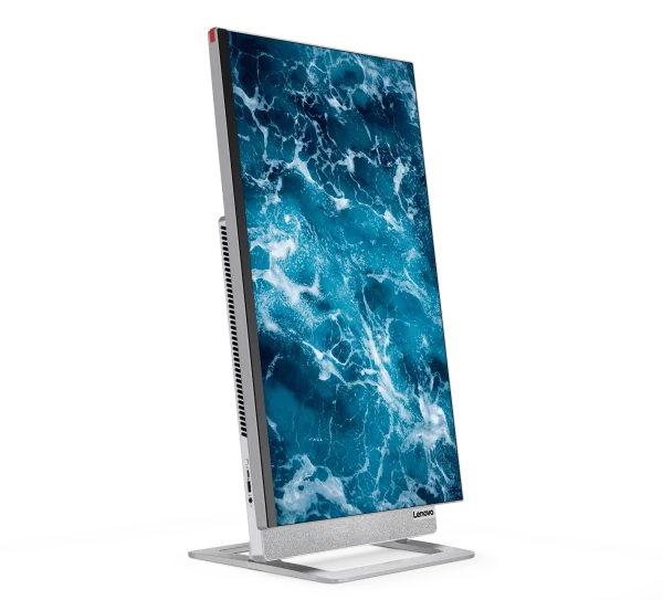 the new Lenovo Yoga AIO 7 desktop with Windows 10 flipped into a vertical position