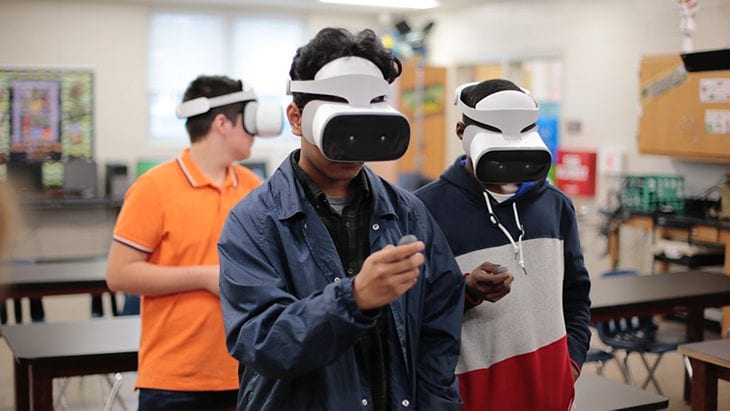 Students with Lenovo Mirage™ Solo VR headsets