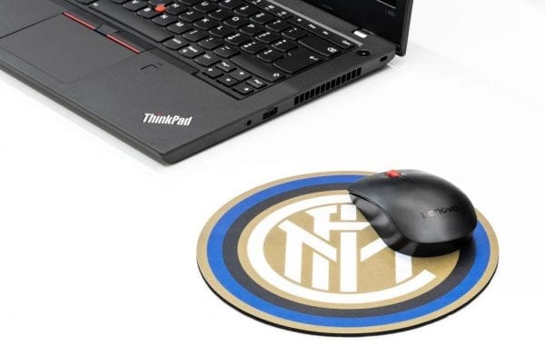Lenovo ThinkPad and Lenovo mouse on an FC Inter logo mousepad