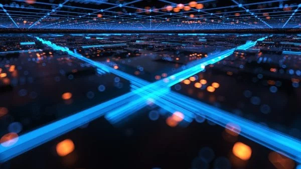 Lenovo brand image - smart city suggested by bright lights in a grid