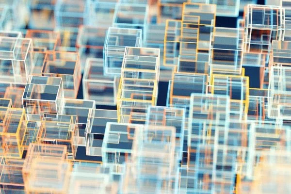 Lenovo brand image - multicolored 3D cubes stacked in multiple layers