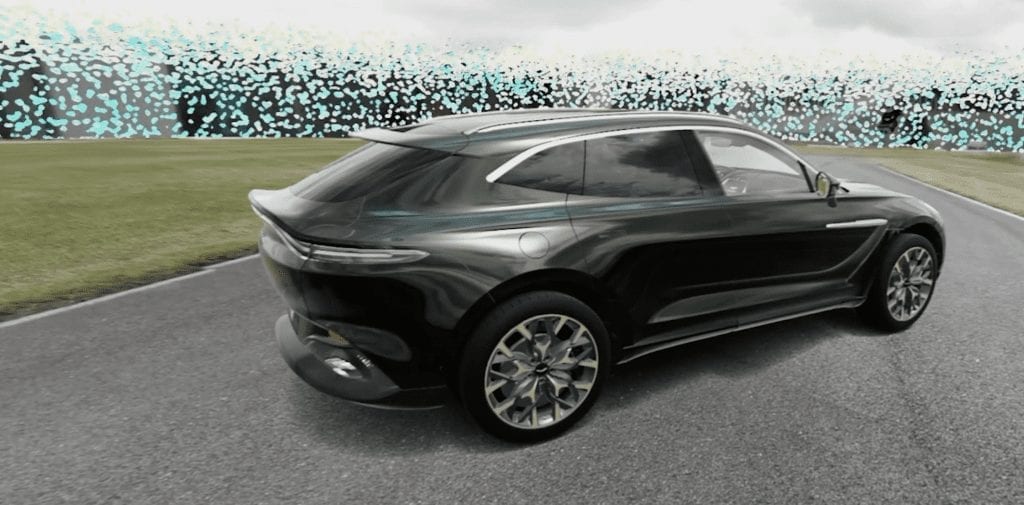 Rendering of an Aston Martin vehicle in a virtual environment.