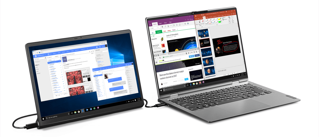Yoga Tab 13 as a super portable secondary display while connected to your laptop via its included micro-HDMI to USB cable