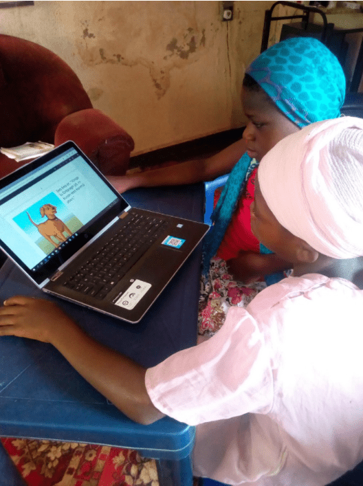 African Storybook Maker students working together on a computer