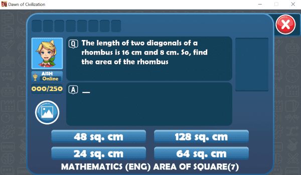 Screenshot from Dawn of Civilization showing a geometry problem