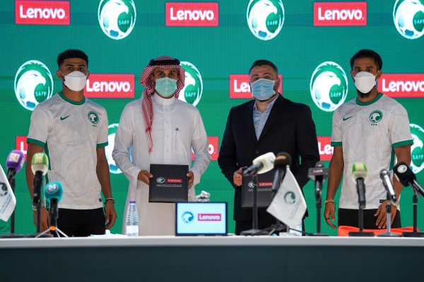 Lenovo and SAFF signing the agreement for Lenovo to be the national team technology sponsor