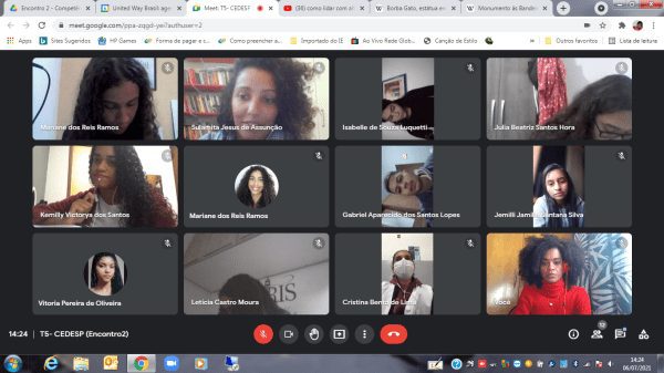 Virtual volunteer coordination online in Brazil -- multiple people video chatting on screen