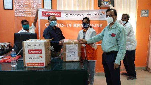 Boxes delivered from Lenovo and World Vision India in response to COVID-19.
