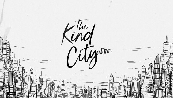 Kind City logo: stylized text over hand-drawn cityscape