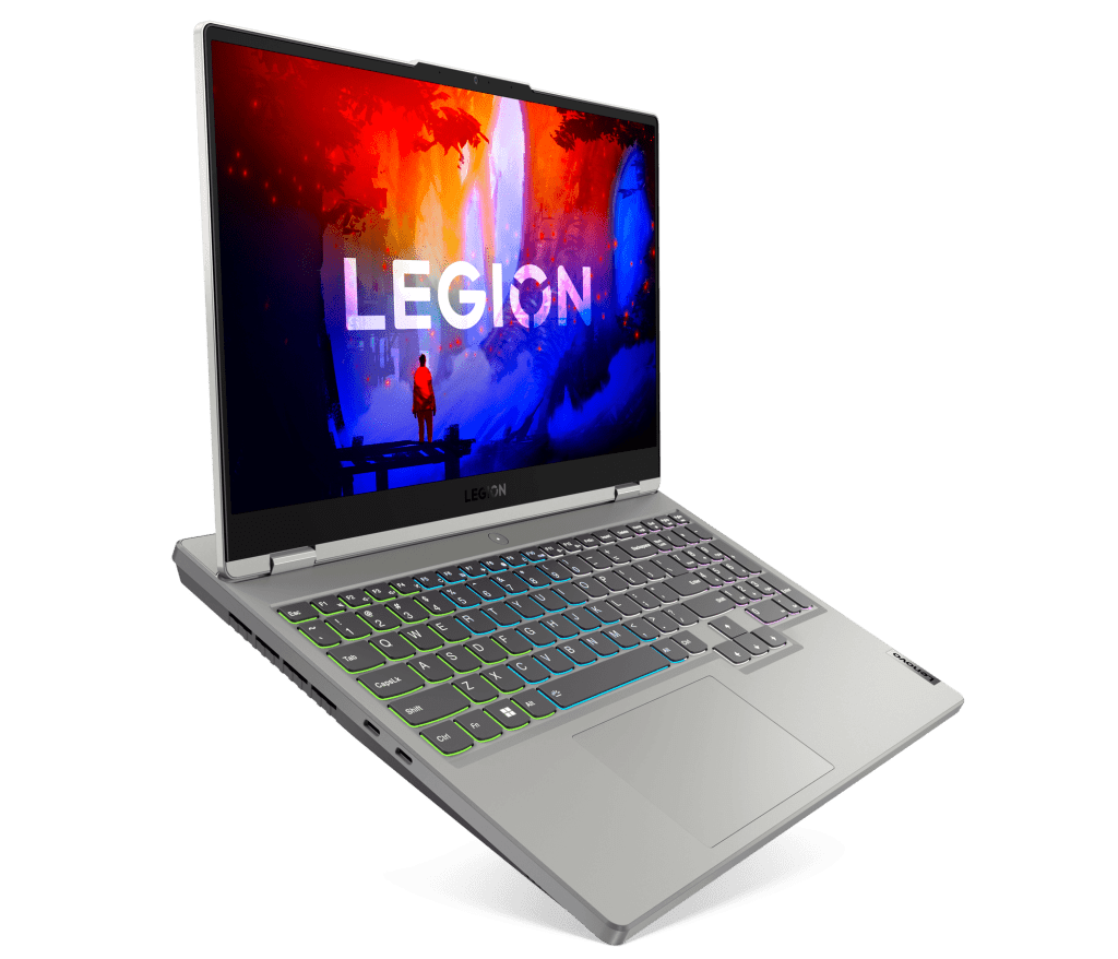 The Lenovo Legion 5i/5 laptop shown in Cloud Grey
