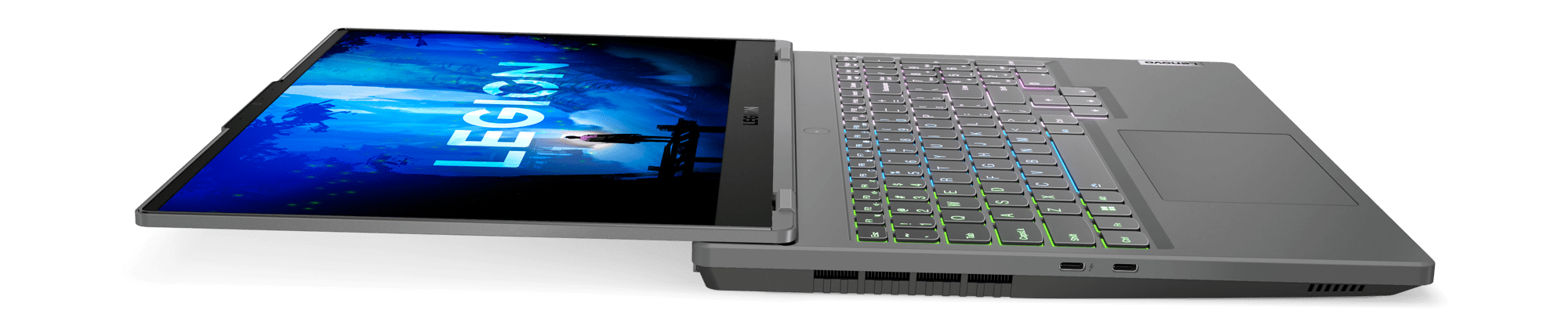 The Lenovo Legion 5i/5 laptop shown in Storm Grey