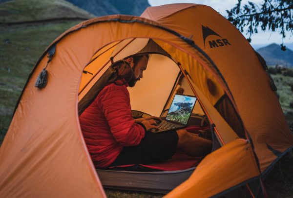 ThinkPad X1 Carbon used inside a tent in the mountains