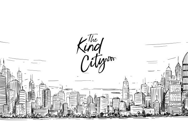 Kind City logo with city illustration