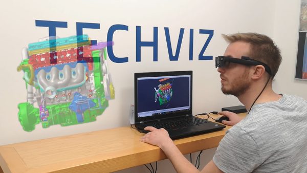 ThinkReality A3 in use with TechViz to see a 3D model