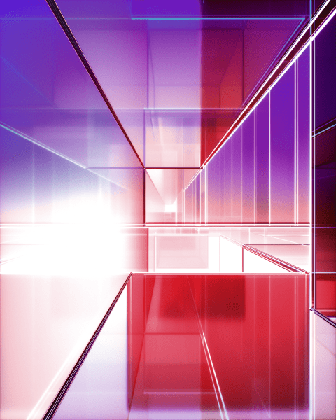 brand image - stacked rectangles and geometric shapes with light cast through in shades of red and purple