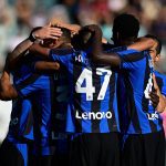 Danilo D'Ambrosio of FC Internazionale celebrates with teammates after scoring his team's first goal during the pre-season Friendly match between Lugano v FC Internazionale at Stadio Cornaredo in Lugano on July 12, 2022 in Lugano, Switzerland. (Photo by Mattia Ozbot - Inter/Inter via Getty Images)