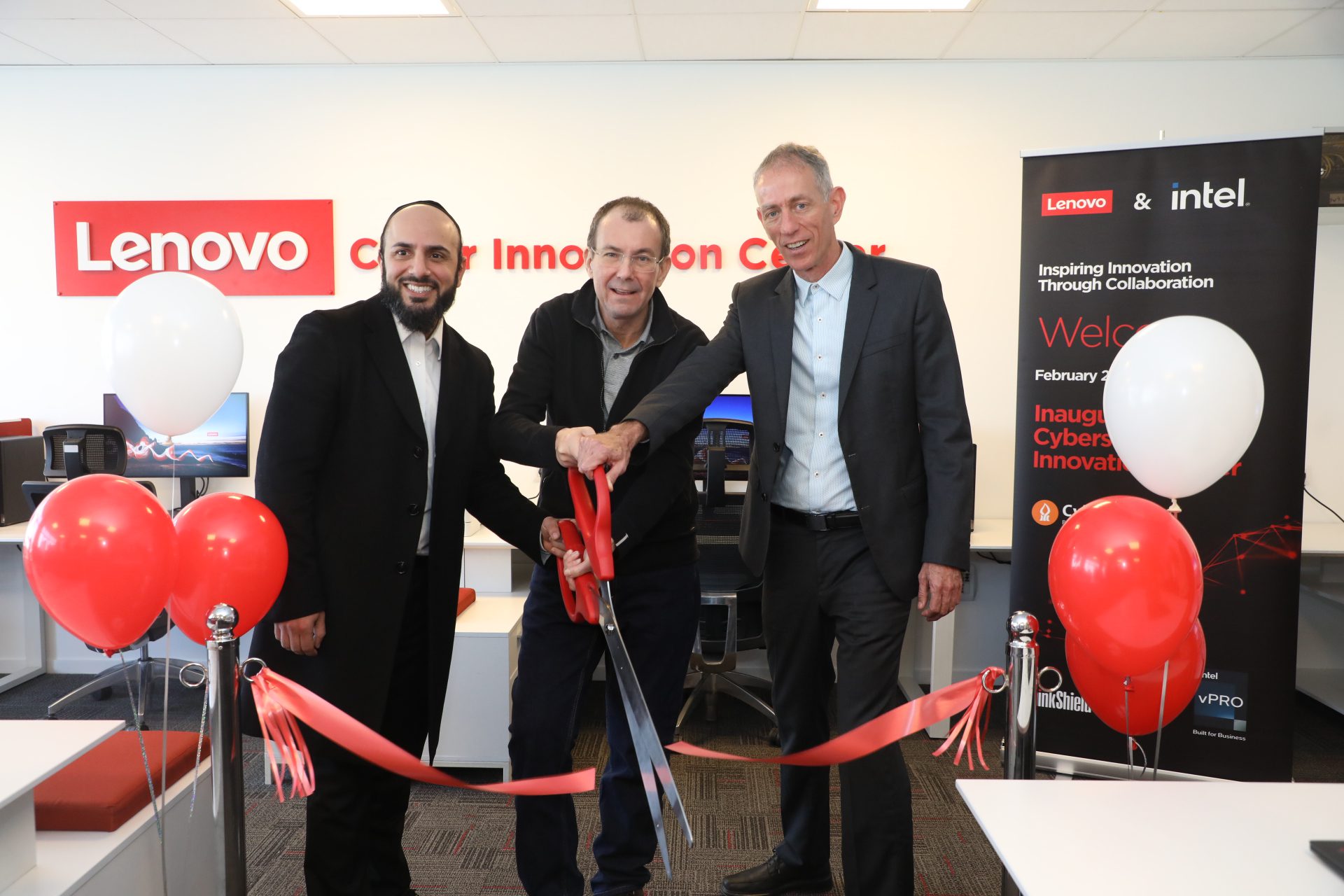 Nima Baiati, Executive Director & GM, Commercial Cybersecurity Solutions, Lenovo; Luca Rossi, President of Intelligent Devices Group, Lenovo; Prof. Yuval Elovici, Head of Ben-Gurion University Cyber Security Research Center
