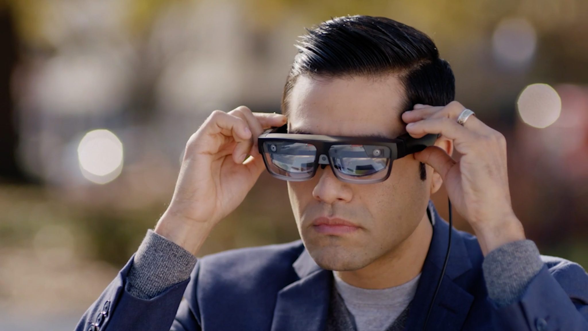 Man wearing Lenovo ThinkReality A3 Smart Glasses
