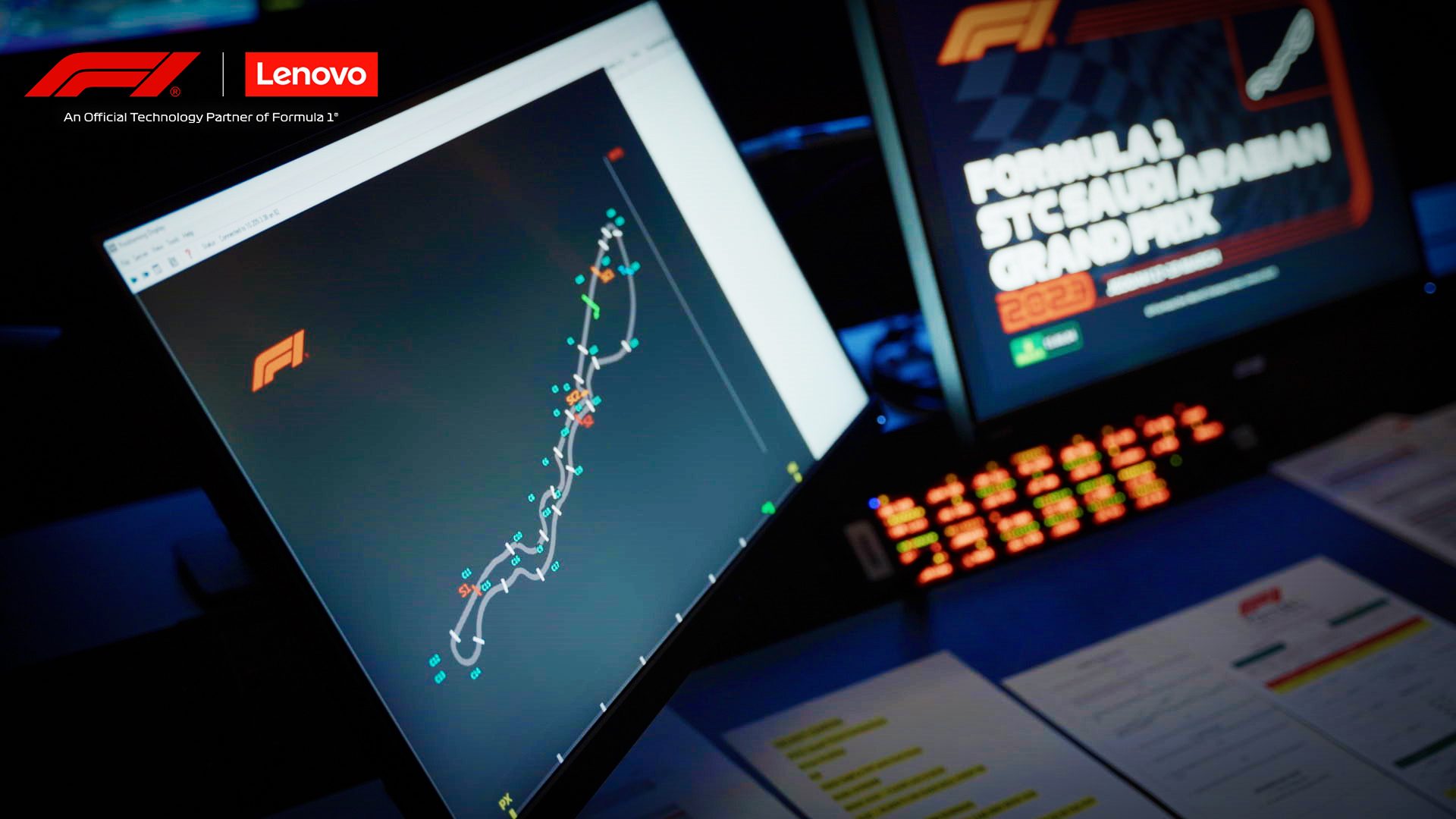 F1 and Lenovo: Data points plotted on a monitor