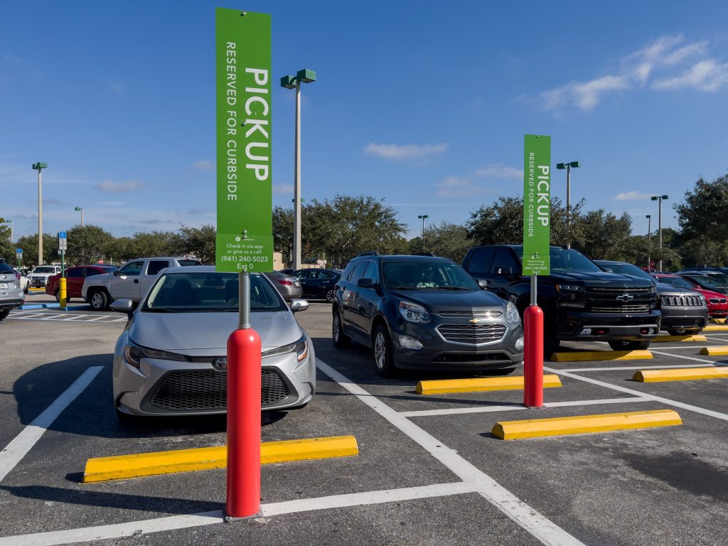 Online order pickup parking spaces