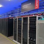 Server Racks lined up under Lenovo Innovation Centre banner