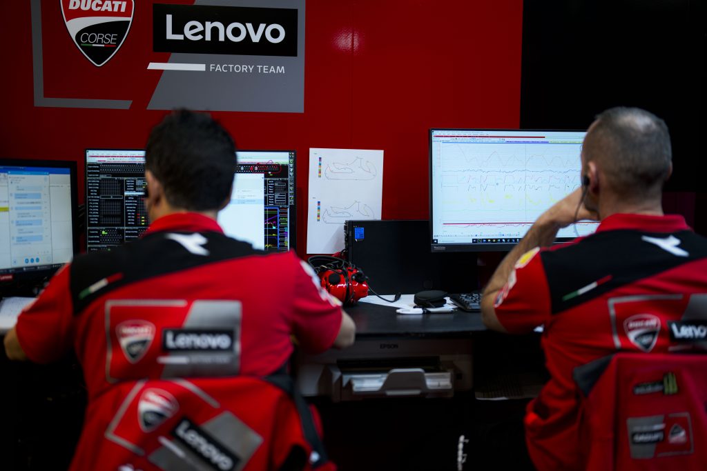 Ducati team members using Lenovo technology