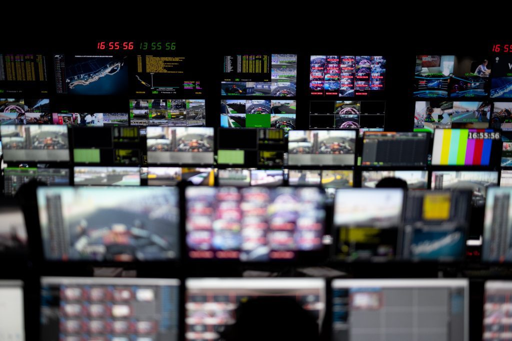 Dozens of screens displaying F1 data.