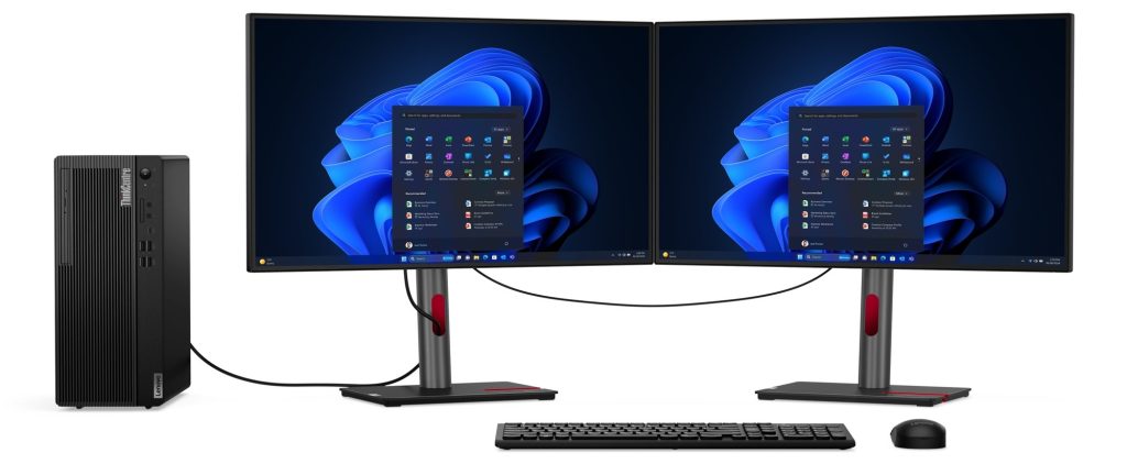 ThinkCentre M75t Gen 5 with dual monitors.