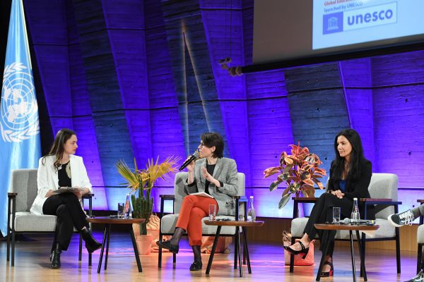 Marine Rabeyrin, on stage at the UNESCO Global Education Coalition 