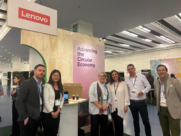 Lenovo employees at the Lenovo booth at the World Circular Economy Forum 2024