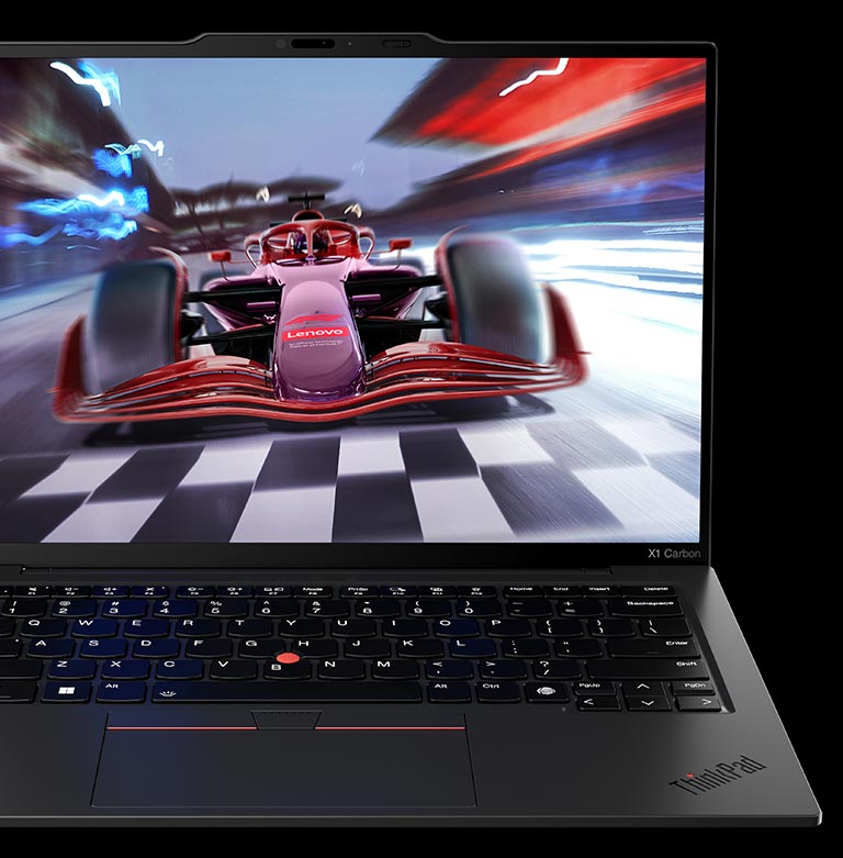 Lenovo X1 Carbon Laptop showing the Lenovo Formula 1 concept car on the screen.