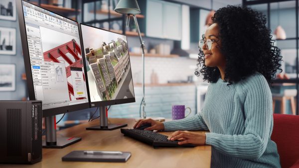 Woman using the ThinkStation P3 Ultra